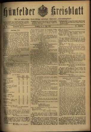 Ausgabe vom Dienstag, den 02. Juli 1918.