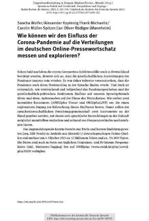 Wie können wir den Einfluss der Corona-Pandemie auf die Verteilungen im deutschen Online-Pressewortschatz messen und explorieren?