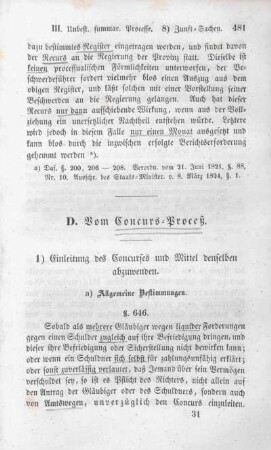 D. Vom Concurs-Proceß.