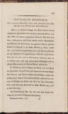 Erklärung der Kupfertafeln des vierten Bandes oder des zweyten der Geschichte der Kunst des Alterthums.