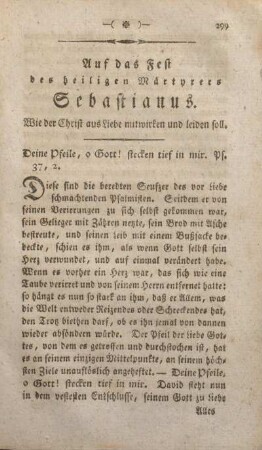 Auf das Fest des heiligen Märtyrers Sebastianus. Wie der Christ aus Liebe mitwirken und leiden soll.