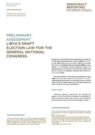 Preliminary assessment of Libya's draft election law for the general national congress