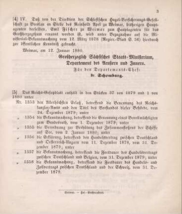 4. Ministerial-Bekanntmachung, den Wechsel in der Hauptagentur der Schlesischen Hagel-Versicherungs-Gesellschaft zu Breslau betreffend