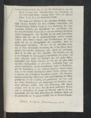 [Rezension] Initial-Ornamentik des 8. bis. 13. Jahrhunderts von Dr. Karl Lamprecht