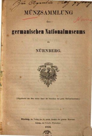 Münzsammlung des germanischen Nationalmuseums zu Nürnberg