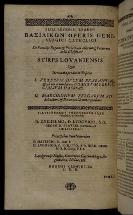 De Familiis Regum & Principum, aliorumq[ue] Procerum orbis Christiani Stirps Lovaniensis [...]