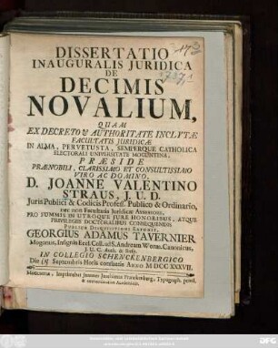 Dissertatio Inauguralis Juridica De Decimis Novalium