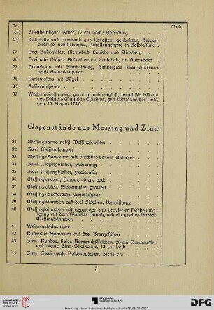 Gegenstände aus Messing und Zinn (Nr. 31-60)