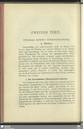 Zweiter Theil. Oberbau sammt Gleisverbindung