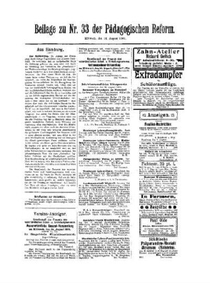 Anzeigen : Beilage zu Nr. 33 der Pädagogischen Reform