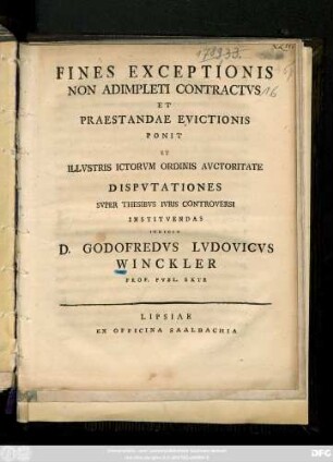 Fines Exceptionis Non Adimpleti Contractvs Et Praestandae Evictionis : [Scrib. Domin. II. post Fest. Trinit. MDCCLXXXIX.]
