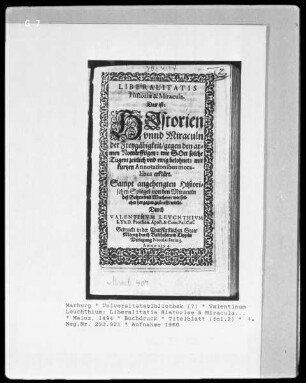 Valentinum Leuchthium: Liberalitatis Historiae & Miracula, folio 2