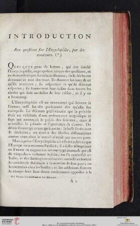 Introduction aux questions sur l'encyclopédie, par des amateurs