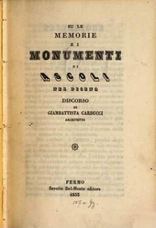 Su le memorie e i monumenti di Ascoli nel Piceno