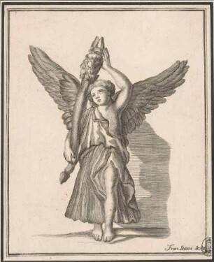 Geflügelte weibliche Gestalt mit Füllhorn, Abb. 30 aus: Disegni intagliati in rame di pitture antiche ritrovate nelle scavazioni di Resina, Neapel 1746