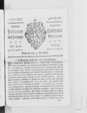 49tes Stück, Ausgabe vom 4. December 1776