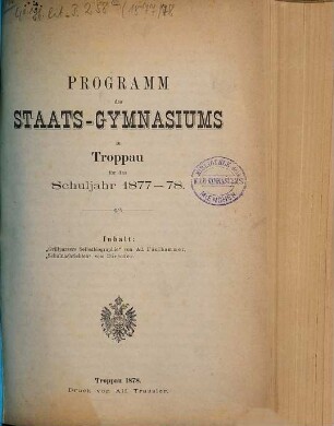 Programm des Staats-Gymnasiums in Troppau, 1877/78