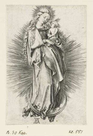 Maria mit langem Haar auf der Mondsichel