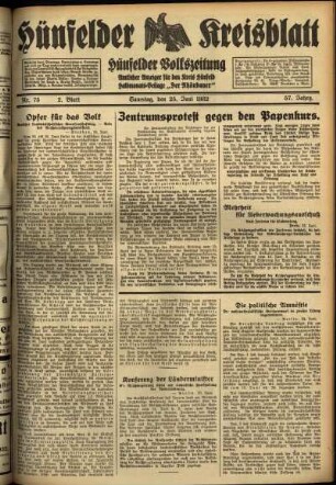Zweite Ausgabe vom Samstag, den 25. Juni 1932.