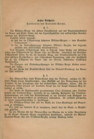 Erster Abschnitt. Formation des Sanitäts-Korps