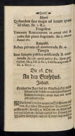Die 16. Ode. An den Grosphus