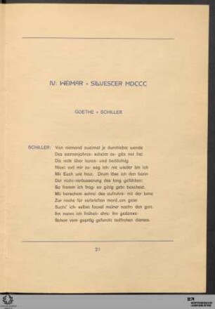 IV: Weimar - Silvester MDCCC