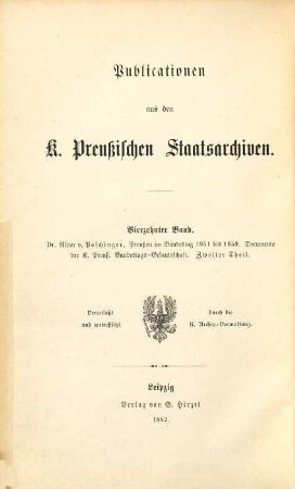 Preußen im Bundestag 1851 - 1859 : Documente der K. Preuß. Bundestags-Gesandtschaft, 2. (1854 - 1856)