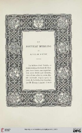 3. Pér. 13.1895: Un nouveau Memling au Musée du Louvre