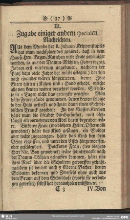 III. Zugabe einiger andern specialen Nachrichten