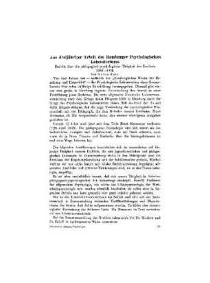 Aus dreijähriger Arbeit des Hamburger Psychologischen Laboratoriums : Bericht über die pädagogisch-psychologische Tätigkeit des Instituts 1922-1925