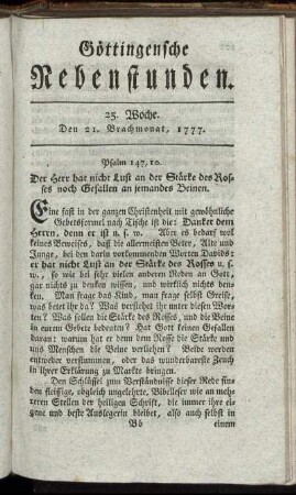 25. Woche. Den 21. Brachmonat, 1777