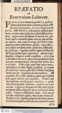 PRAEFATIO ad Benevolum Lectorem.