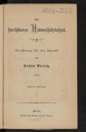 Ein furchtbares Himmelfahrtsfest : Erzählung für die Jugend