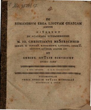 De Romanorum erga linguam graecam amore