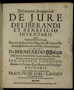 Dissertatio Inauguralis De Iure Deliberandi Et Beneficio Inventarii