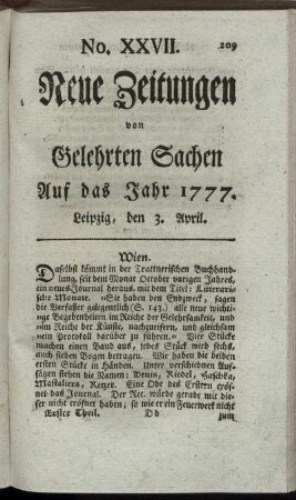 No. XXVII. Leipzig, den 3. April. - No. XXXIV. Leipzig, den 28. April.