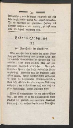 Lebens-Ordnung III. Für Genesende im Faulfieber