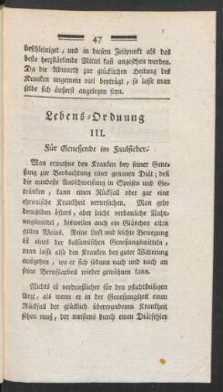 Lebens-Ordnung III. Für Genesende im Faulfieber