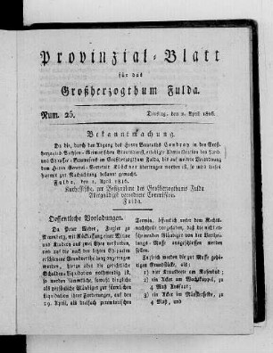 Num. 25., Ausgabe vom 2. April 1816
