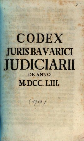 Codex Juris Bavarici Judiciarii De Anno M.DCC.LIII.