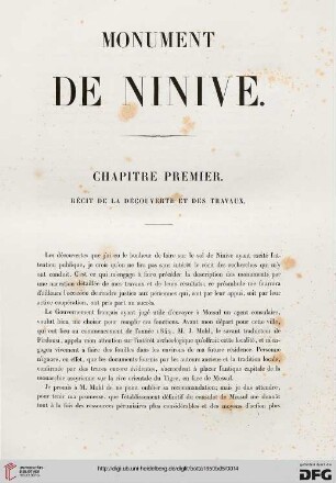 Chapitre premier: Récit de la découverte et des travaux