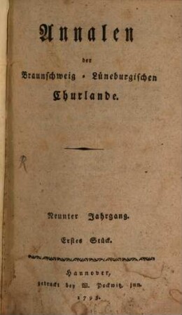 Annalen der Braunschweig-Lüneburgischen Churlande. 9. 1795
