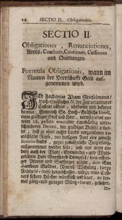 Sectio II. Obligationes, Renunciationes, Amts-Consense, Cautiones, Cessiones und Quittungen.