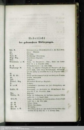Uebersicht der gebrauchten Abkürzungen