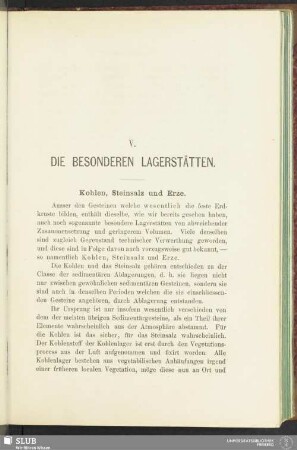 V. Die Besonderen Lagerstätten