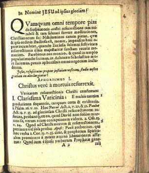 Aphorismus I. Christus verè à mortuis resurrexit.