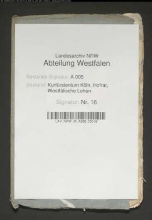 Verzeichnis über hauptsächlich zwischen 1573 und 1590 ausgegebene westfälische Lehen