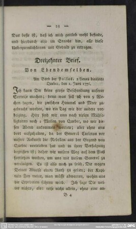 Dreizehnter Brief. Von Ebendemselben : Am Bord der Pallas, 2 Lieues diesseits Quebec, den 1. Juni 1776