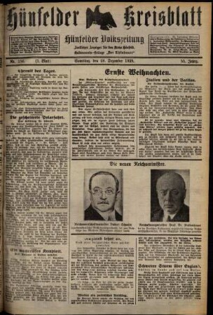 Erste Ausgabe vom Samstag, den 28. Dezember 1929.