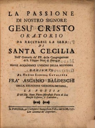 La Passione di nostro Signore Gesù Cristo : Oratorio